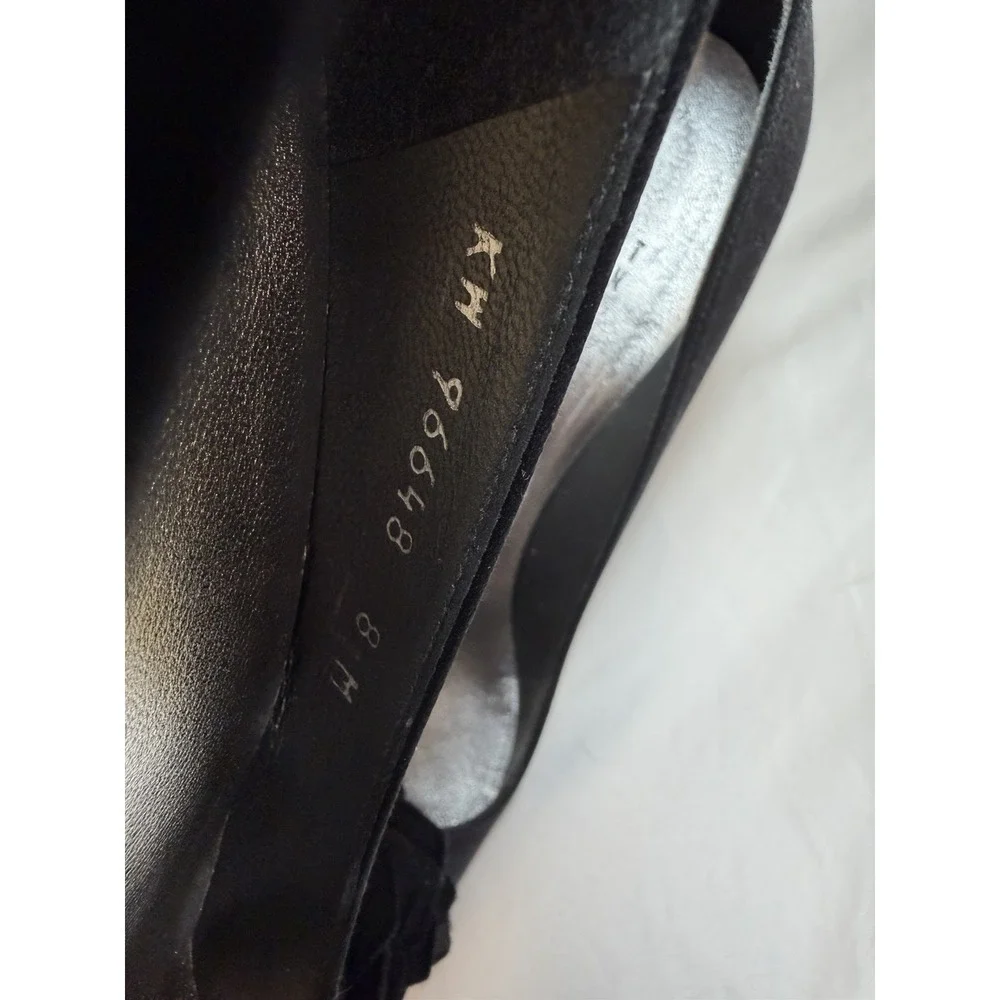 Stuart Weitzman 8.5 Black Satin Rosette Peep Toe Pumps Heels Made in Spain